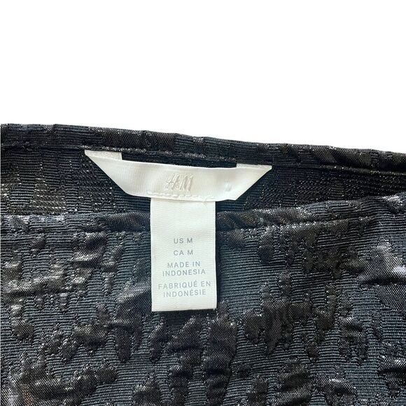 H&M Jacquard Weave Puff Sleeve Corset Top Metallic Black Medium - Picture 6 of 11